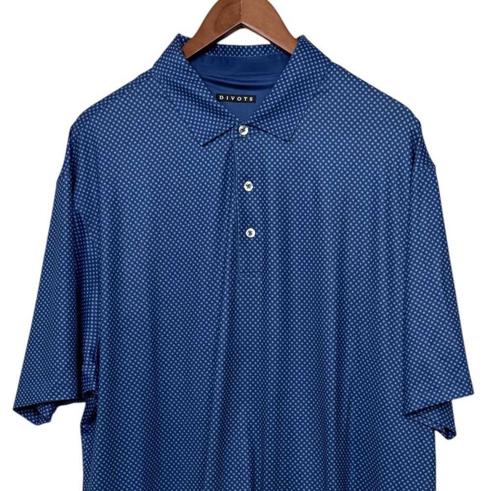 Divots Golf Polo Shirt Men's X-Large Blue Micro Dot Pattern Short Sleeve Perf